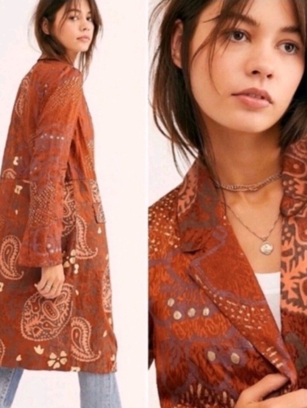 Free People Paisley Patterned Viscose Cardigan Jacket